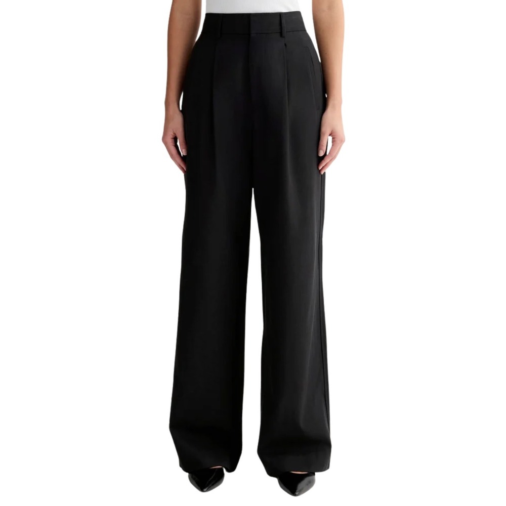 Everlane Pants Womens Size 14 Black The Draper Wide Leg Pleated Trousers Preppy